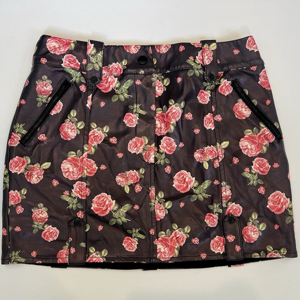 For Love And Lemons Wren Mini Skirt Roses, Faux Leather, Romantic Sexy, SZ M - Picture 3 of 10